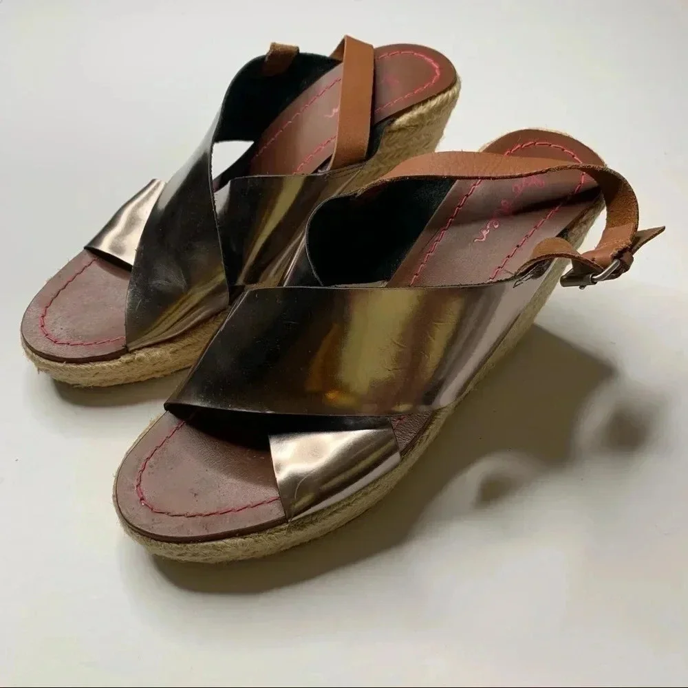 Boden Platinum Espadrille Wedge Sandals Size 40